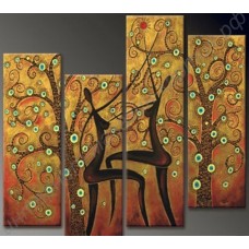 Модульная картина из 4 секций: танец среди деревьев, выполненная маслом на холсте
